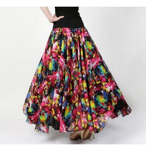 Rainbow printed colored long length full skirted women's ladies competition performance professional ballroom tango waltz dancing dance cha cha skirts 